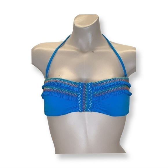 Lucky Brand Teal with Colorful Ruffle Stitch Bikini Top NWT - Picture 2 of 6